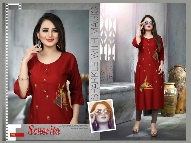 Aagya Senorita Latest Heavy Embroidery Work Casual Kurti Collection